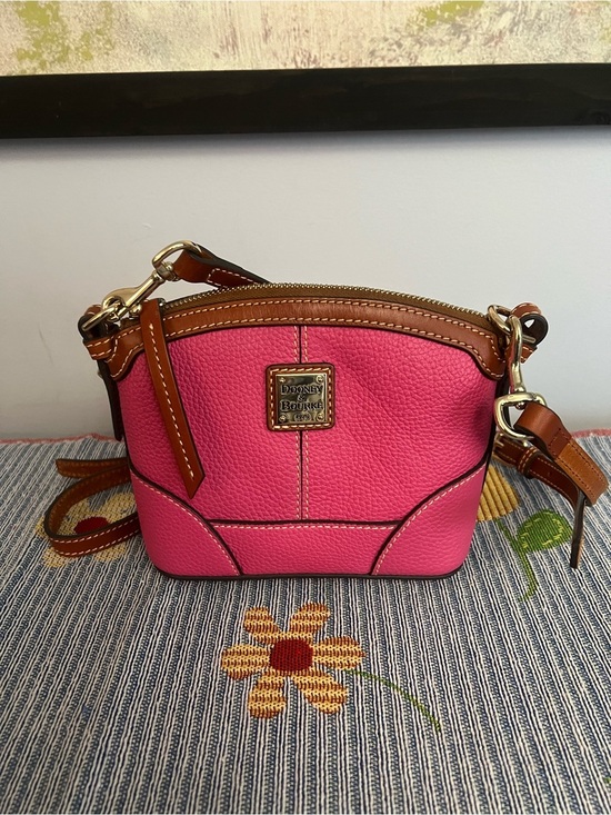 Dooney & Bourke Handbags - Dooney & Bourke Hot Pink Pebble Leather Domed Crossbody with Brown Trim